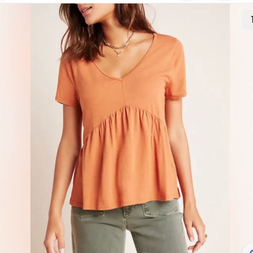 Anthropologie t.La Peplum V-neck T-shirt Tee Rusty Orange